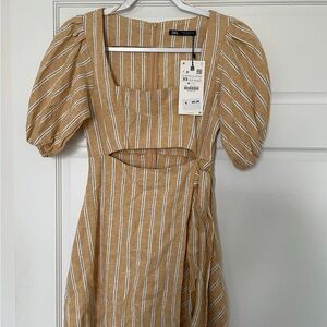 Zara Tan and White Striped Mini Dress